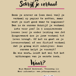 Flyer over de schrijfcursus Schrijf je verhaal